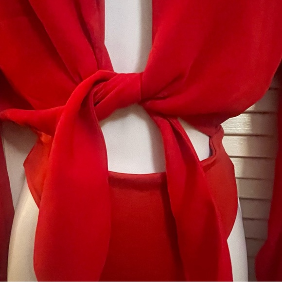 BABATON Aritzia Bodysuit XXS Red Long Sleeve Tie Front Ace Blazer Style Thong - Picture 3 of 13